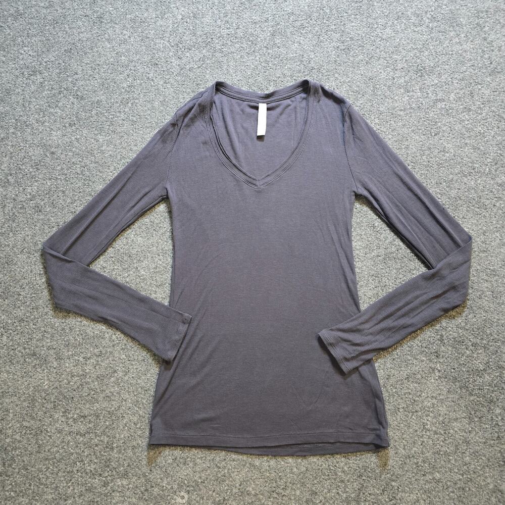 Athleta Top Womens Size Small Gray Long Sleeve Stretchy Ribbed Athleisure Lounge